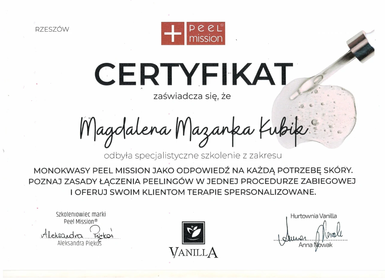 Certyfikat Monokwasy Peel Mission
