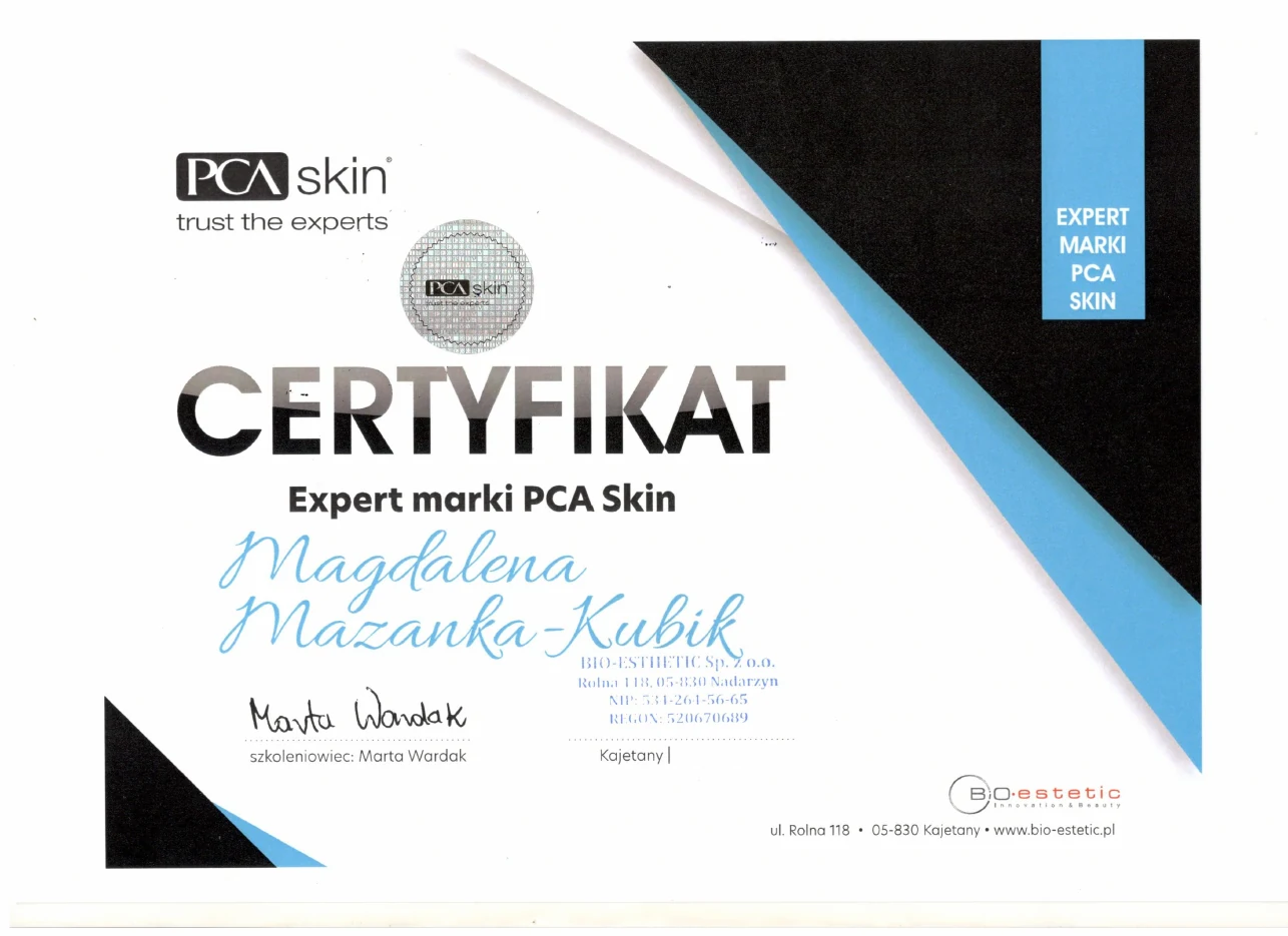 Certyfikat Ekspert marki PCA Skin