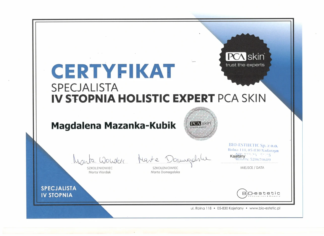 Certyfikat Holistic Expert PCA Skin