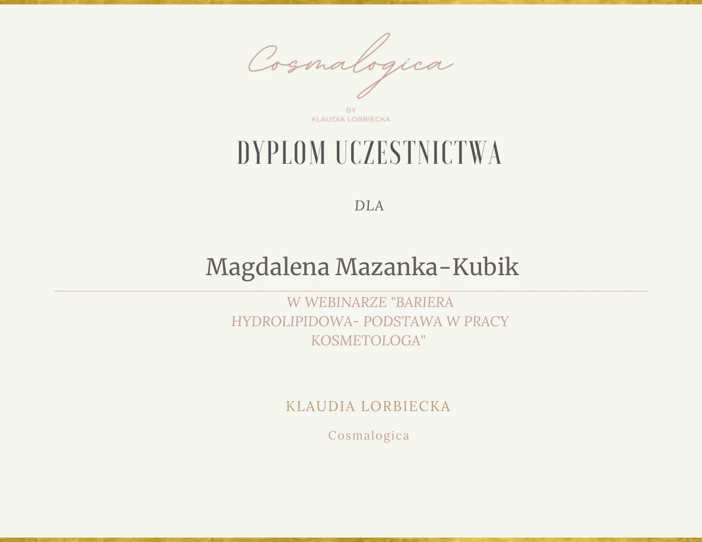 Certyfikat Webinar - bariera hydrolipidowa